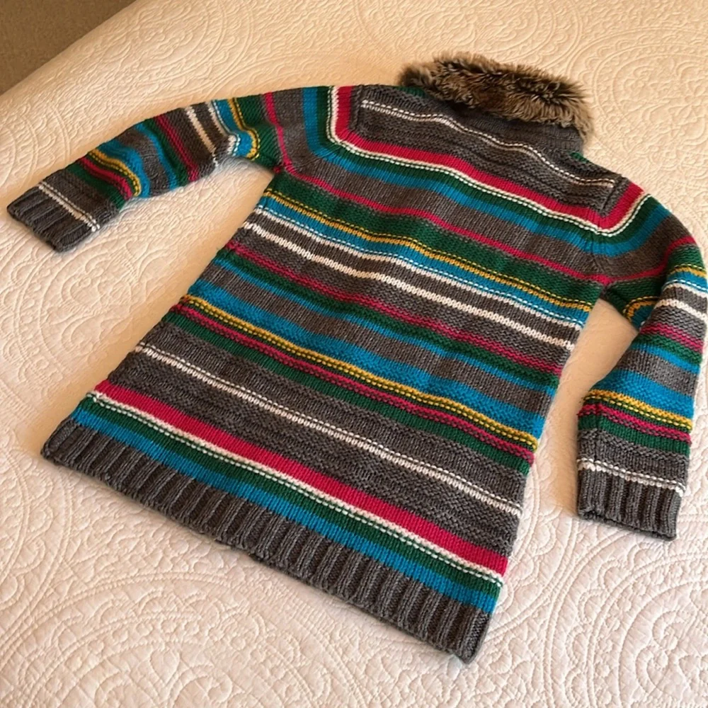 Hanna Andersson Wool Blend Cardigan‎ Sweater Girls 10/ 140 Multi Stripe Rainbow